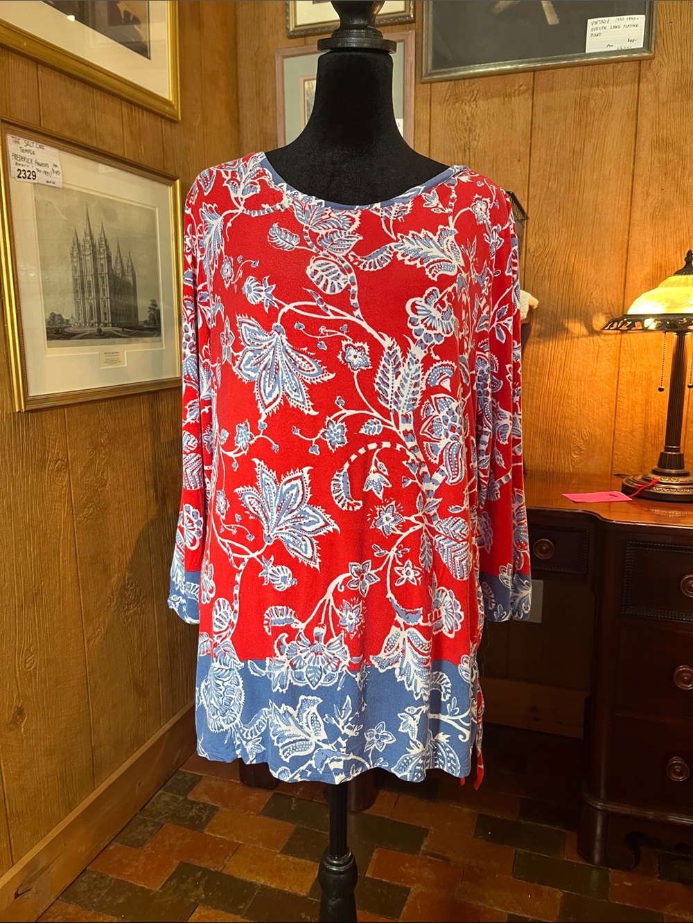 Ruby Rd XL red, white, and blue distressed tunic top 3076